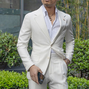 高级感男士西服套装商务休闲韩版新郎结婚礼服白色西装男主持服装