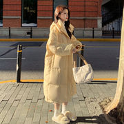 奶fufu淡黄色羽绒棉服，女中长款2023冬季连帽加厚过膝棉袄外套