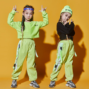 儿童嘻哈hiphop街舞演出服装女童破洞走秀套装女孩爵士荧光绿衣服