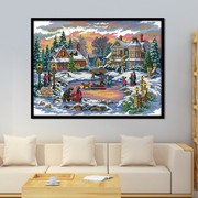 高端棉线印花十字绣，圣诞雪景风景珍惜时间现代客厅，挂画刺绣