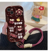 酒红色好柿发生公仔适用苹果15手机壳iphone14promax带挂绳xr公主请发财华为mate60荣耀vivo小米14OPPO女