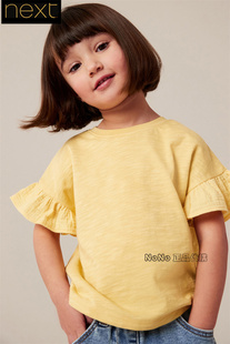 英国Next女婴小童黄色荷叶边短袖T恤纯棉上衣体恤903-980