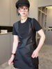2024春季欧货套装女假两件收腰短袖T恤+黑色短裙设计感时尚欧洲站