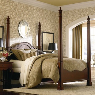 古典美式复古宫廷卧室实木床四柱床雪橇床衣柜定制成套别墅家具