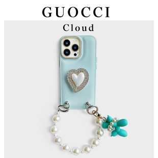 GUOCCI Cloud「韵侓」镶钻爱心水钻适用于苹果14手机壳高档珍珠手链iPhone13女款12promax个性xr欧美14promax