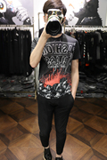 欧洲街头时尚朋克暗黑骷髅风数码个性印花黑色圆领修身短袖T恤男