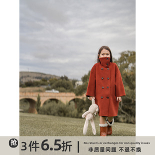 史豌豆(史豌豆)童装双面，羊绒大衣女童2023冬季儿童时髦红色中长款外套