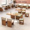 网红奶茶烘焙店西餐咖啡厅实木方桌椅组合靠墙卡座沙发洽谈圆桌子