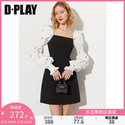 DPLAY 夏法式复古少女感方领机绣爱心黑白拼接连衣裙