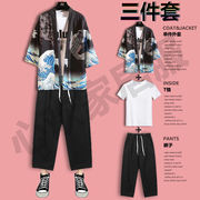 中国风男装套装夏季防晒日式开衫，道袍短袖九分裤一套很仙的上衣服