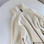 韩国秋冬白色羊羔毛夹克(毛夹克)外套女摇粒绒，立领开衫宽松拉链卫衣潮