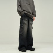 尾郎的店欧美多口袋美式水洗，做旧牛仔裤男设计感小众宽松工装裤子