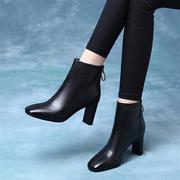 温州品质秋冬季高跟鞋女粗跟方头短靴欧洲短筒女棉靴马丁靴