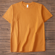 日系复古重磅t恤姜黄色小圆领，纯棉无缝基础，款短袖男女宽松打底衫
