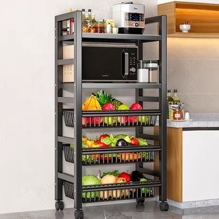 厨房菜篮子置物架多层落地水果，蔬菜收纳架，家用移动推车储物架用品