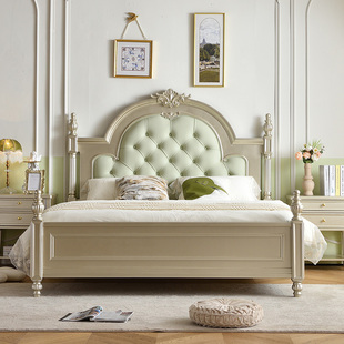 美式轻奢主卧实木床现代简约双人大床高端欧式婚床储物软包公主床