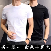 9.9男士圆领短袖t恤半袖，上衣服夏季韩版大码，男装纯色体桖打底衫