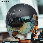 beon碳纤维摩托车头盔超轻哈雷复古机车半盔电动车，男女夏季防晒