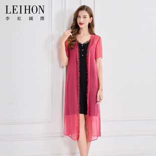 LEIHON/李红国际玫红色外披时尚色系精致立体装饰H版显瘦外套