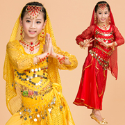 儿童印度舞服装天竺少女肚皮舞表演出服长袖新疆舞蹈服装女童裙子