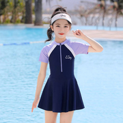运动版儿童泳衣女童裙式分体，小中大童，保守小学生女孩泡温泉游泳衣
