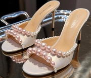 法国MACH&MACH细跟珍珠装饰绝美高跟鞋名媛御姐婚宴露趾凉鞋