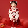 2024加厚汉服女童中国风红色喜庆加绒假两件连衣裙新年拜年服