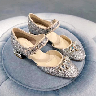 高级感法式亮片水钻，玛丽珍鞋公主水晶鞋2023夏季凉鞋仙女鞋子