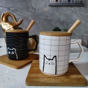 马克杯带盖勺陶瓷可爱男女生情侣家用办公室创意个性潮流咖啡水杯