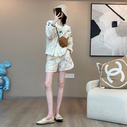 薄防晒衣蕾丝镂空外套2024夏季小香风时尚休闲运动短袖套装女