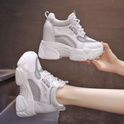 白色老爹鞋女款202410cm内增高女鞋厚底松糕鞋透气休闲运动鞋