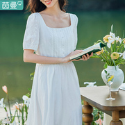 茵曼白色连衣裙女高级感裙子女夏季2024高端精致女春夏质感