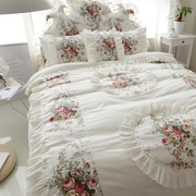韩版床裙式春夏季全棉四件套，蕾丝花边纯棉，碎花公主风1.8m床上用品