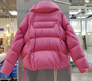 2023年冬小个子女韩版短款立领玫红羽绒服外套面包服加厚保暖休闲