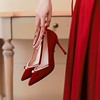 婚鞋女红色高跟鞋2023年婚纱秀禾两穿新娘，鞋珍珠一字扣单鞋夏