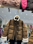 pu皮拼接毛领羽绒服女短款冬季显瘦百搭休闲加厚保暖外套0.9