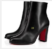 仅适合外贸CL红底靴尖头粗跟细跟短靴靴子秋冬高跟靴黑色短筒