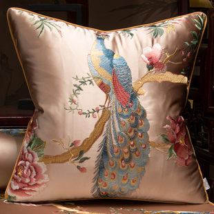 中式刺绣抱枕客厅红木沙发靠垫，家用床头长方形，靠枕轻奢腰枕套定制