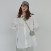 StudioFun原创高级设计感假两件衬衫女春季小众纯棉蓝色白色上衣
