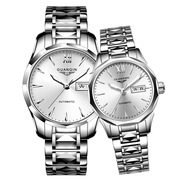 女士手表自动防水男情侣手表，一对机械表商务瑞士双钨钢日历