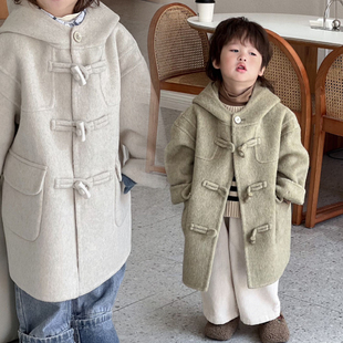 韩国童装男女童百分百双面，羊绒大衣连帽中长款韩系中大童呢外套
