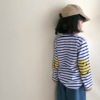 儿童笑脸条纹T恤2022春秋海军风男童女童洋气条纹长袖打底衫