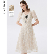 莱茵福莱尔法式白色蕾丝气质连衣裙泡泡袖高级2023夏季公主裙