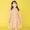 日本breeze2022春夏女童纯棉，橘色蓝色棋盘，格子收腰圆领长袖连衣裙