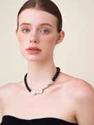 欧美风不规则黑玛瑙串珠设计巴洛克珍珠项链轻奢小众设计百搭女链