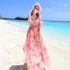 度假拍照沙滩裙一字肩雪纺连衣裙，夏季甜美显瘦公主裙露肩气质长裙