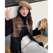 RIXO EXIT法式英伦风双色拼接设计感羊绒大衣秋冬中长款宽松外套