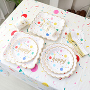 周岁生日布置宝宝儿童派对装饰用品一次性餐具桌布，纸盘子野餐餐盘