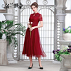 名兰世家原创设计高端蕾丝，短袖礼服喜婆婆妈妈婚礼婚宴红色连衣裙
