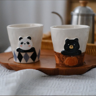 川谷原创立体熊猫系列手握杯子陶瓷杯子家用喝水杯牛奶杯